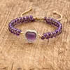 Charm Bracelets Handmade Fashion Jewelry Bracelet For Women Natural Stone Purple Crystal Rhinestone Heart Shape Lover Friendship