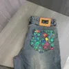 Erkekler Kot Tasarımcı Bahar Sonbahar Kot Tasarımcı Pantolon Gökkuşağı Graffiti Denim Pantolonlar Çift Stronch İnce Düz Poşetler Modeli Kırpılmış x1pm CF17