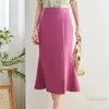 Skirts Rose Red Skirt for Women 2023 Summer High Waist Slimming Commuting Lady MidLength Split Sheath Fishtail Femme 230420