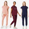 Kvinnor skrubba toppar+pant män medicinsk enhetlig kirurgi skrubbs skjorta kort ärmsjukvård uniform