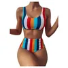 Kvinnors badkläder Kvinnors simning 2023 Kvinnor Randig Push Up High Cut Hight Midje Halter Bikini Set Two Piece Swimsuit Bathing