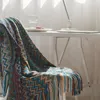 Filtar Etnisk stickad randig boho -stil Filt med tofs för sängbäddsoffa Dekorativt kastmatta heminredning