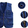 Herrenwesten Weste Oberbekleidung Jeansweste Tiefblaue Farbe Plus Size Ärmellose Jacke Multipocket Größe XL bis 5XL 231118