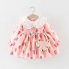 Robes de fille Petites filles Robe de printemps Bébé Tenues florales Vêtements en coton avec sac Enfants Manches longues Rose Violet