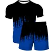 Mens Tracksuits Mens 3D Printing Short Sleeve Shorts Twopiece Abstract Painted Tshirt Suit Mens and Womens Casual Trend Tops 230419