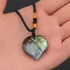 Pendant Necklaces Natural Heart Shape Labradorite Necklace Moonstone Mineral Quartz Yoga Energy For Men Women