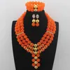 Collier boucles d'oreilles ensemble dernières perles de fête nigérianes femmes tour de cou bijoux Orange cristal africain W14023