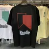 Designermodekläder T-shirts Hiphop-tröjor Rhude Trendigt märke Geometrisk fyrsidig färgblocktryckt mäns damer löst sittande trendig sommar-t-shirt