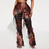 Calças femininas tie dye franja calça carga y2k streetwear moda 2023 roupas de verão feminino lápis casual borla suor corredores