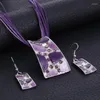 Necklace Earrings Set Classic Geometric Square Gem For Women Vintage Party Drop And Pendant Gifts