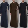 Etniska kläder Rundhalsad Abayas Enfärgad Abaya Muslim Man Pakistan Män Saudi Klänning Arabisk Dubai Qamis Lös Robe Långärmad Aipper