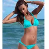 Kvinnors badkläder 2023 Sexig hög midja bikini Set Women Halter Swimsuit Push Up Retro Solid Beach Two-Piece Bathing Suits