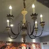 Lampes suspendues Américain Vintage Bois Salon E14 LED Ampoule Luminaire Européen DIY Maison Déco Restaurant Rétro Fer Lampe