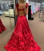 Hi-Lo Ruffle Winter Formal Party Dress 2k24 High Low Preteen Lady Pageant Prom Evening Event Hoco Gala Graduation Homecoming Dance Gown Criss Cross Pleated Bodice Red