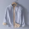 Camisa de manga larga de algodón puro con aislamiento térmico de otoño e invierno, cuello redondo para hombre, cuello alto grueso para jóvenes, camisa textil Oxford, tendencia de chaqueta