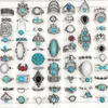 Band Rings 50 100Pcss Lot Vintage Boho Blue Stone Turquoise for Women Wholesale Mix Styles Ethnic Finger Ring Set Jewelry Party Gifts 231118