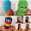 Czapki czaszki czapki o długości 10pcs Neon patchwork Balakar Hat Ręcznie dzianinowy dziura April Fools Halloween Party Funny Knit Full Helmet Cap 231118