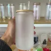 12 onças de 16 onças de sublimação canecas de cerveja de vidro em branco Fosted Clear Cola Canon Jar com tampa de bambu e palha 0420