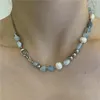 Choker Aesthetic Blue Natural Stone Mix Freshwater Pearl Necklaces Summer Irregular On The Neck Beads Exquisite Trend Jewelry
