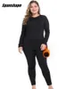 Sous-vêtements thermiques pour femmes Femmes grande taille thermique longs Johns ensembles polaire doublé couche de Base Super épais chaud sous-vêtements vêtements d'hiver costumes ouc1237 231118