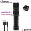 Utomhus prylar utomhus prylar 365 nm eller 395 nm uv ficklampa zoom 5w typ c USB uppladdningsbar svart ljus pengar detektor aluminiumlegering dh4tf