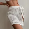 Женские купальники 2023 белая сексуальная прозрачная короткая юбка выпущенная вязаная цельный пляжный кружев