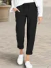 Kvinnor Pants S 2023 Summer Cotton Linen Black Lace Up Tickets High midja Casual Spring Female Fashion Office Ladies Bottom 230419