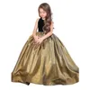 2024 Gold Princess Sweep Train Flower Girl Dresses For Wedding Birthday Party Prom Gowns Sleeveless O-Neck First Communion Gowns