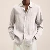 Mäns avslappnade skjortor Spring Cotton Linen Men Summer Solid Turn-Down Collar Long Sleeve Blus Loose For Men Tops 2023