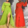 Work Dresses Temperament Women's Clothing Solid Color Off-Shoulder High Waist Slit Large Skirt Lantern Sleeve Two-Piece Casual Fashion