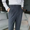 Herenpakken 2023 Heren Elegante Formele Party Broek Effen Wit Grijs Potlood Broek Koreaanse Mode Taille Gesp Pak Mannen streetwear