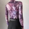 Women's T Shirts 2023 Spring Fall Women Fashion Renaissance Vintage Print Graphic Turtleneck långärmad toppar kvinnliga kläder