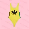 Damskie żółte stroje kąpielowe Designer Logo Bikini Stripe One Piece Swimsuit Ladies Summer Sports Strój kąpielowy