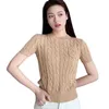 Rl Ralph Embroidery Pony Logo Fried Dough Twists Short Sleeve Knitting Women Slim Blouse Knitwear Women's Pockets Are Thin