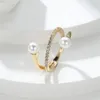 Fedi nuziali Ins White Pearl Per le donne Color oro Clear Zircon Stone Finger Tail Ring Bands Open Size Stacking Jewelry CZ