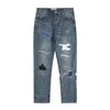 Mäns jeans high street tvättade blå avsmalnande jean perforerad cashew blomma silke lapp casual små fot kvinnors byxor avslappnad passform