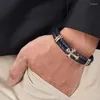 Bracelets de charme Mode en acier inoxydable magnétique hommes croix Bracelet bleu véritable cuir tressé Punk bracelets bijoux accessoires PD1028
