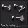 Stud 1pc / lot taille 6mm 4 couleurs punk médical en acier inoxydable titane aiguille zircon cristal boucles d'oreilles pour hommes drop delive dhgarden otzbz