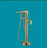 Luxo de bronze escovado ouro montado no chão torneira da banheira único punho duplo controle pé misturador filtro rs003272x2883468