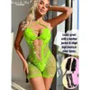 Kaei Amp Shi Rhinestone Fishnet Bodysuit Glow Party Jumpsuit Crisscross Hollow