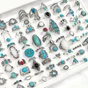 Band Rings 50 100Pcss Lot Vintage Boho Blue Stone Turquoise for Women Wholesale Mix Styles Ethnic Finger Ring Set Jewelry Party Gifts 231118