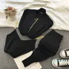 Fashion-Women Zipper Sticked Cardigans Sweaters + Pants Set + Vest Woman Fashion Jumpers Trousers