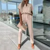 Kvinnors jumpsuits rompers liyong kvinnor jumpsuit mode kort ärm v hals snör upp nippad midja ihålig ut lösa casual byxor romper high streetwear p230419