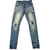 Hommes Violet Designer Slim Jeans Skinny Stretch Denim Pantalon pour Hommes Coupe Droite Bien Porté Vintage Stretch Denim Daim Patchs Wash Blue Rip Jeans