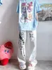 Spodnie damskie S QWEEK Y2K Anime Print Białe spodnie HARAJUKU MANGA Subkultura szerokie nogi spodnie japoński styl Kawaii Cartoon Sweatpants 230419