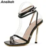 Verão 752EF Mulheres Aneikeh Sapatos Transparentes Comparação Eletroplatando Sandálias de Sandálias de Toe Alto