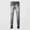 Mäns jeans high street mode män retro tvättade blå designer stretch mager rippade knappar hip hop varumärke byxor hombre