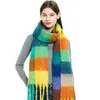 Ny imitation Mohair Rainbow Plaid Scarf Women's Winter Scarf Thicked Warm Shawl 231015