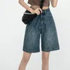 Damen Shorts ZHISILAO Solide knielange Denim Shorts Damen Boyfriend Casual High Waist Wide Leg Shorts Jeans Sommer 230420