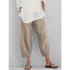 Pantalones de mujer Algodón Lino Suelto Comodidad Cintura elástica Harem Vintage Sólido Casual Bolsillos Pantalones de pierna ancha Recortados 230419